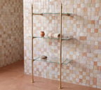 Solid Brass Shelf with Glass Shelves | 3-Tier Floor-Mounted Storage Rack