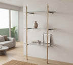 Solid Brass Shelf with Glass Shelves | 3-Tier Floor-Mounted Storage Rack