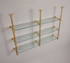 Solid Brass Bathroom Shelf with Glass Shelves, French Bistro, Two-Column Design