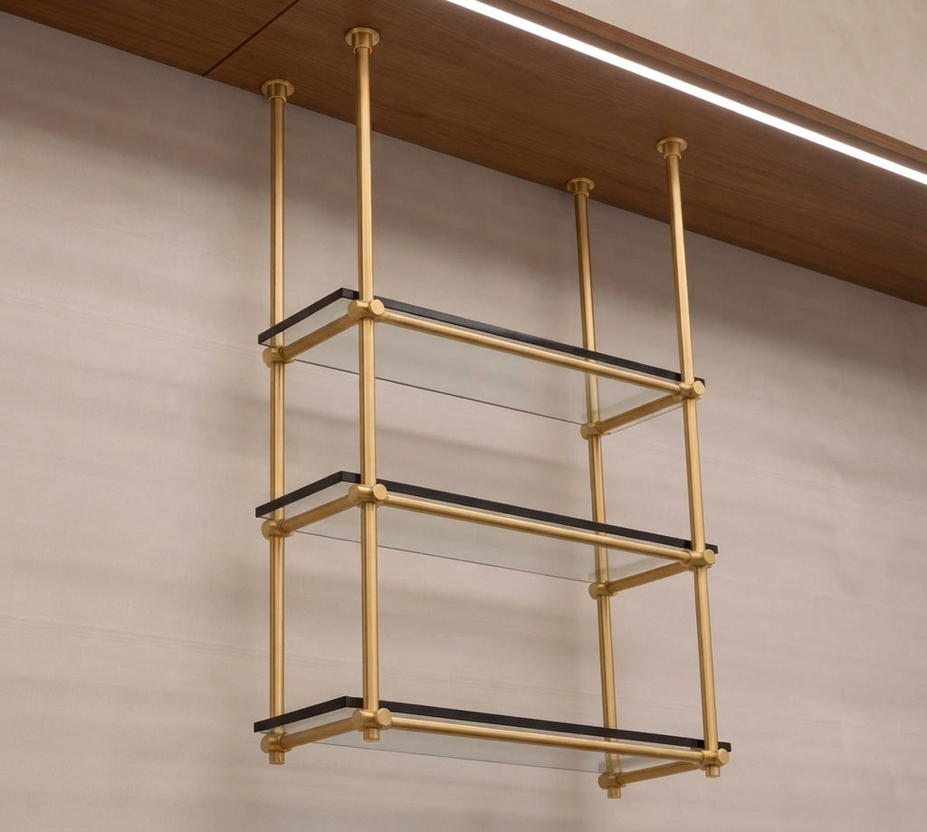 Solid Brass Bathroom Shelf with Glass Shelves, 3-Tier Wall Mounted Storage French Bistro