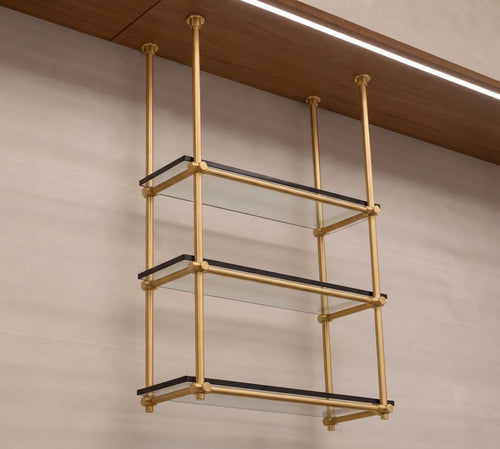 Solid Brass Bathroom Shelf with Glass Shelves, 3-Tier Wall Mounted Storage French Bistro