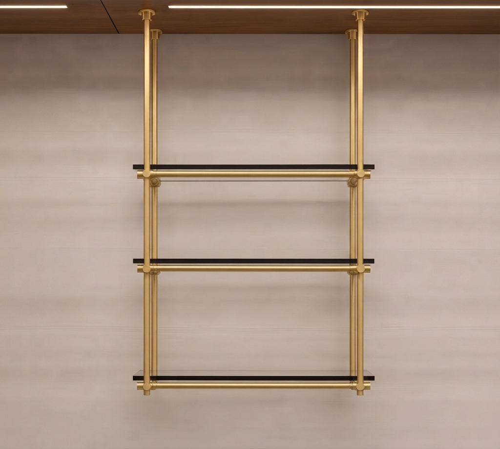 Solid Brass Bathroom Shelf with Glass Shelves, 3-Tier Wall Mounted Storage French Bistro