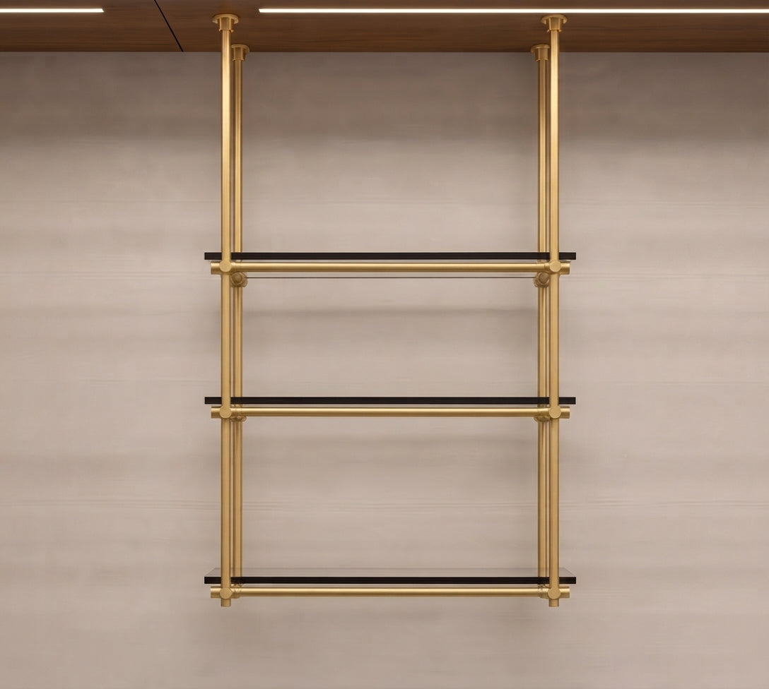 Solid Brass Bathroom Shelf with Glass Shelves, 3-Tier Wall Mounted Storage French Bistro
