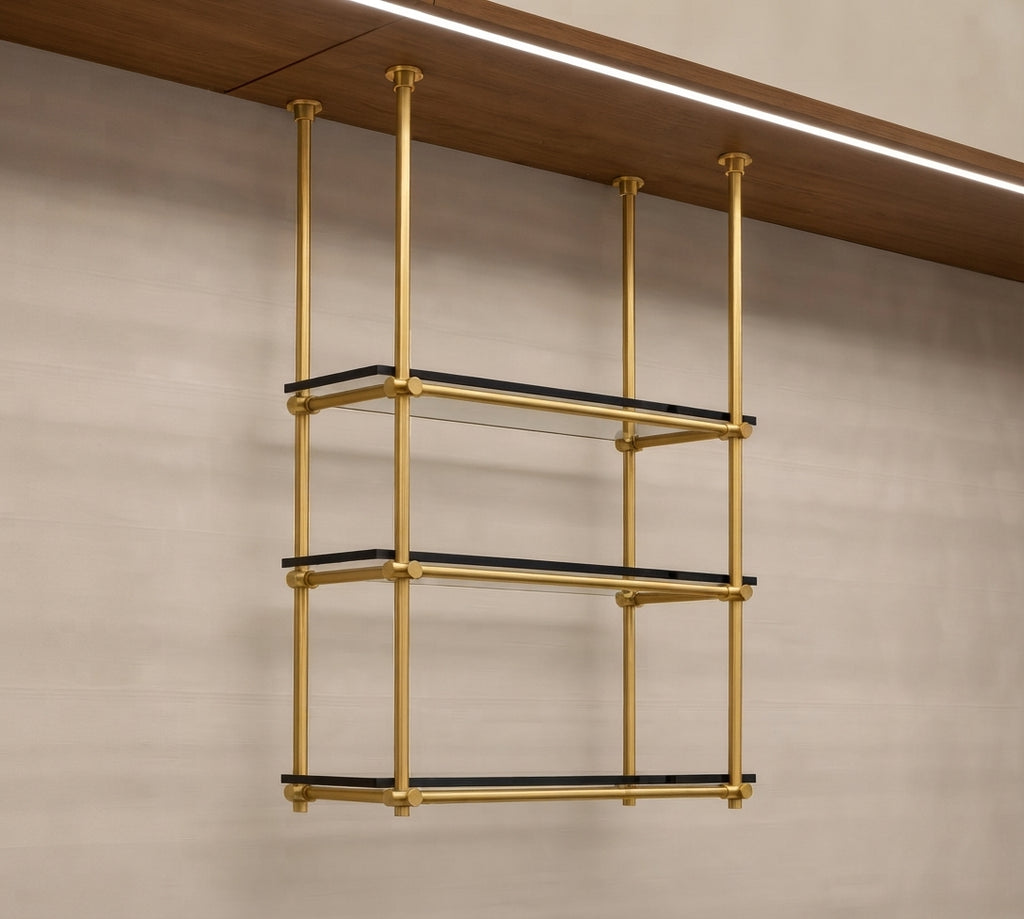 Solid Brass Bathroom Shelf with Glass Shelves, 3-Tier Wall Mounted Storage French Bistro