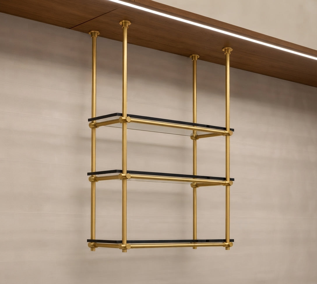 Solid Brass Bathroom Shelf with Glass Shelves, 3-Tier Wall Mounted Storage French Bistro