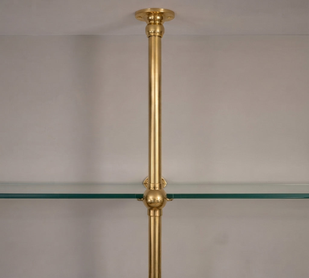 Solid Brass Bathroom Shelf with Glass Shelves, French Bistro, Two-Column Design
