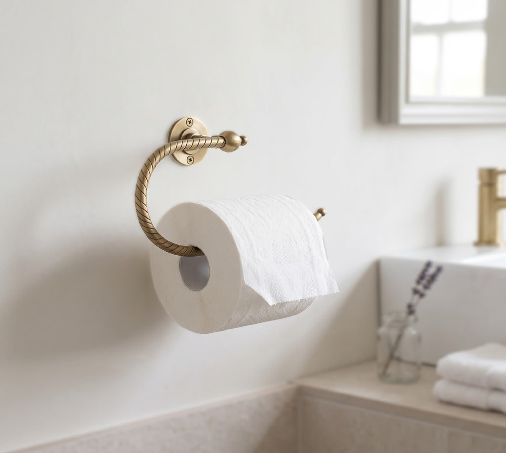 Unlacquered brass engraved toilet paper holder, decorative wall-mounted bathroom holder