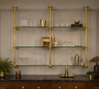 Solid Brass Bathroom Shelf with Glass Shelves, French Bistro, Two-Column Design