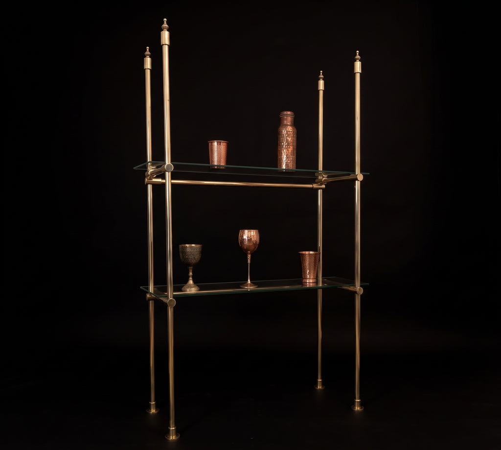 Solid Brass Shelf with Glass Shelves | French Bistro
