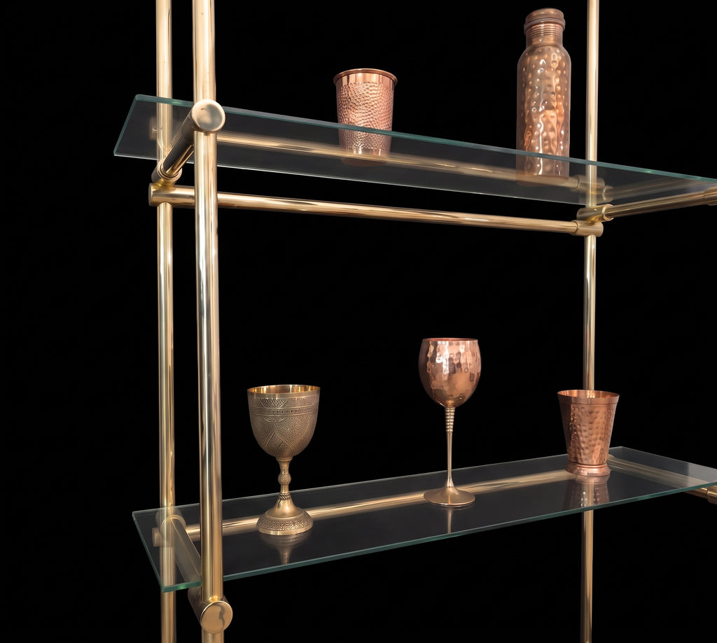 Solid Brass Shelf with Glass Shelves | French Bistro