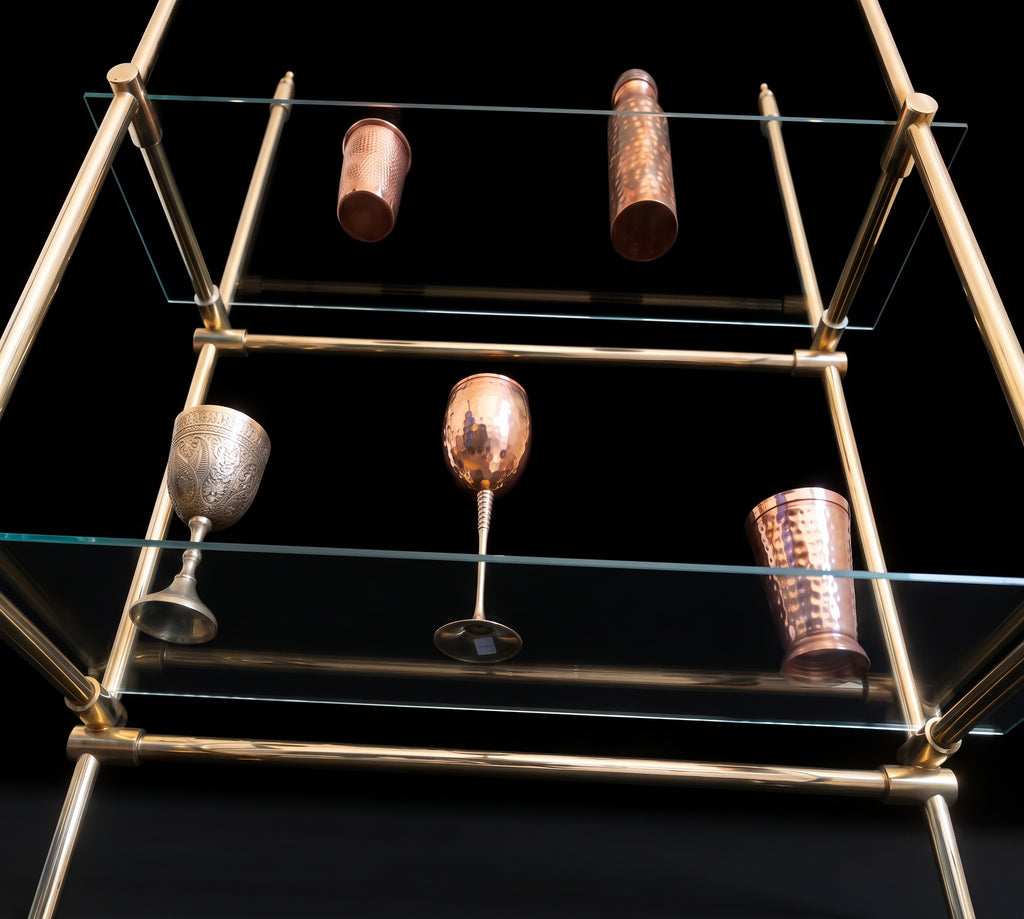 Solid Brass Shelf with Glass Shelves | French Bistro