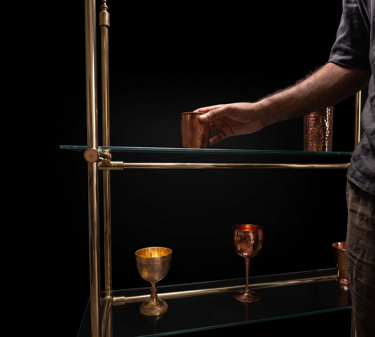 Solid Brass Shelf with Glass Shelves | French Bistro