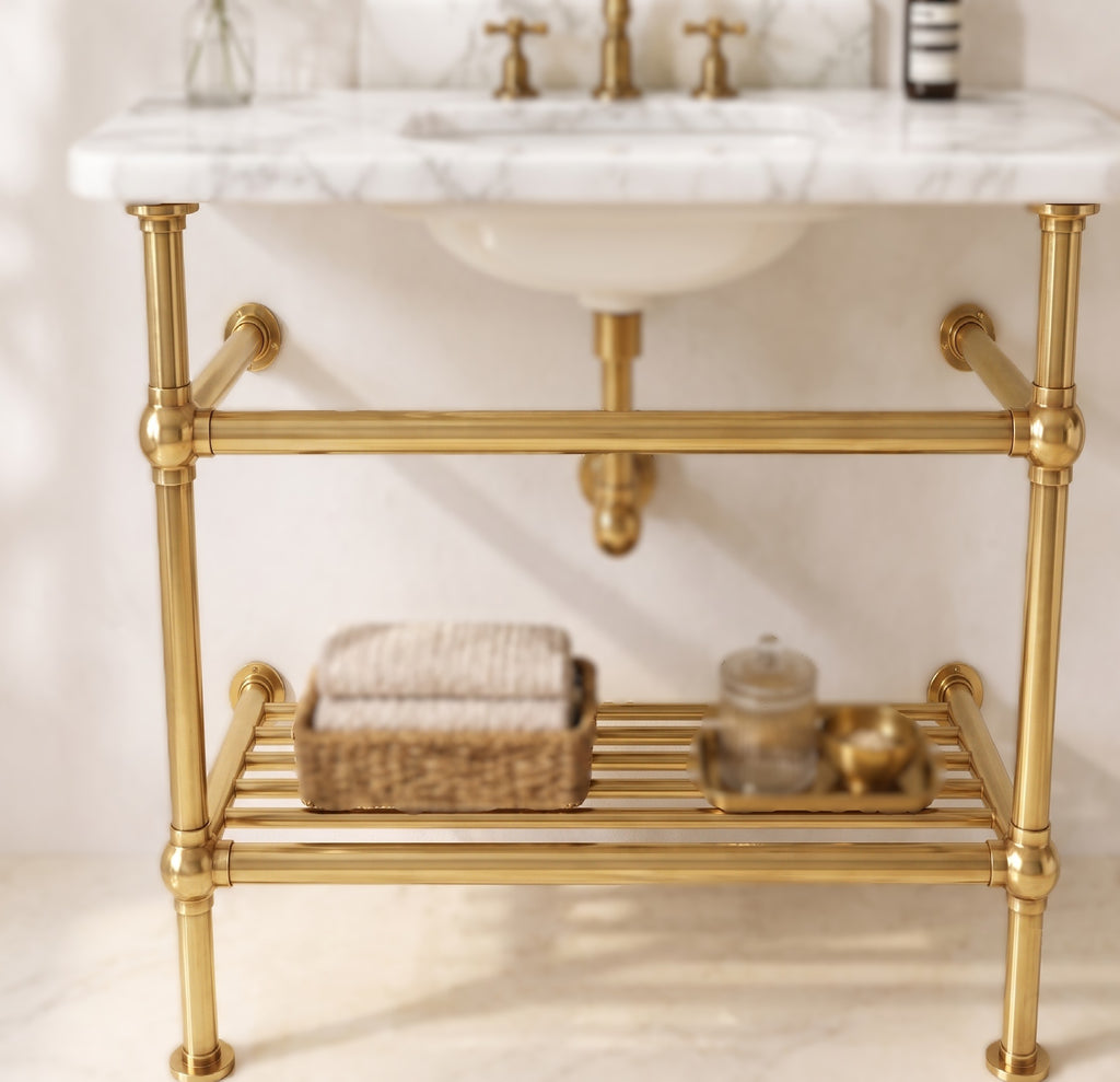 Solid Brass Console Sink Legs, Freestanding Bathroom Sink Base, Wall Supported Vanity Frame