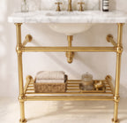 Solid Brass Console Sink Legs, Freestanding Bathroom Sink Base, Wall Supported Vanity Frame