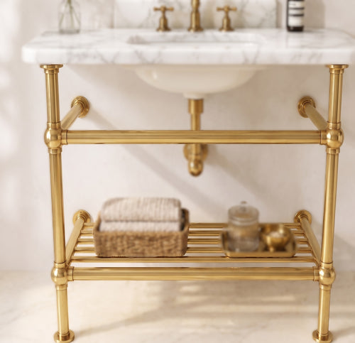 Solid Brass Console Sink Legs, Freestanding Bathroom Sink Base, Wall Supported Vanity Frame