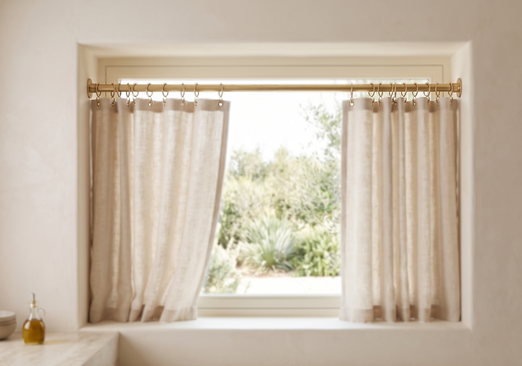 Solid Brass Curtain Rod with Rings, Decorative Window Curtain Rod, Drapery Hardware