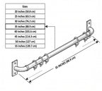 Dimension drawing of the wraparound curtain rod with rings, in sizes from 20 to 55 in