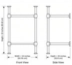 Dimension drawing of the brass console sink legs: 24 in wide, 33 in high, 20 in deep