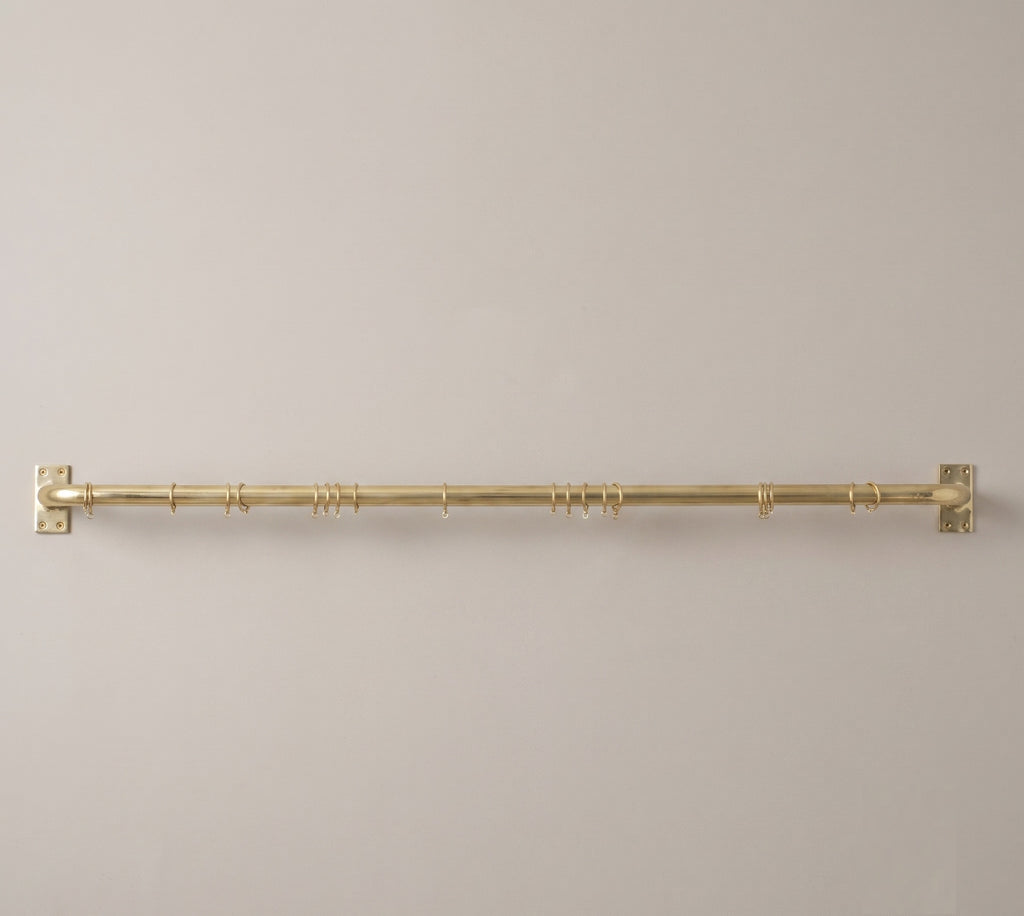 Solid Brass Curtain Rod with Rings, Wall Mounted Drapery Rod, Brass Curtain Hardware
