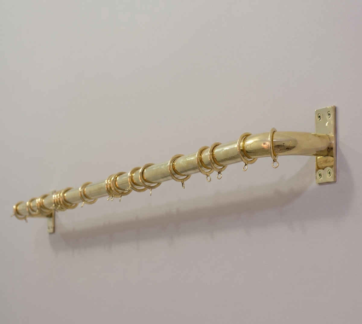 Solid Brass Curtain Rod with Rings, Wall Mounted Drapery Rod, Brass Curtain Hardware