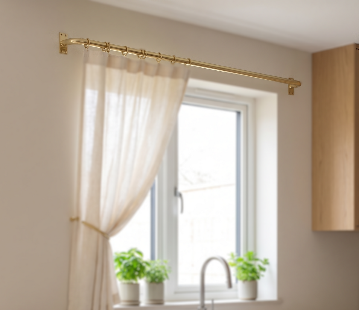 Solid Brass Curtain Rod with Rings, Wall Mounted Drapery Rod, Brass Curtain Hardware