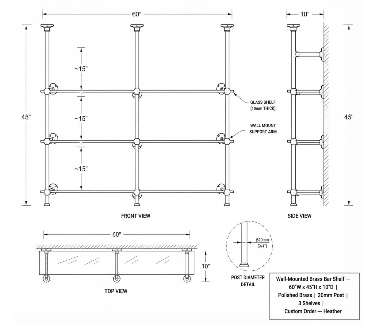 Ceiling & Wall Bistro Shelf, Two Bay