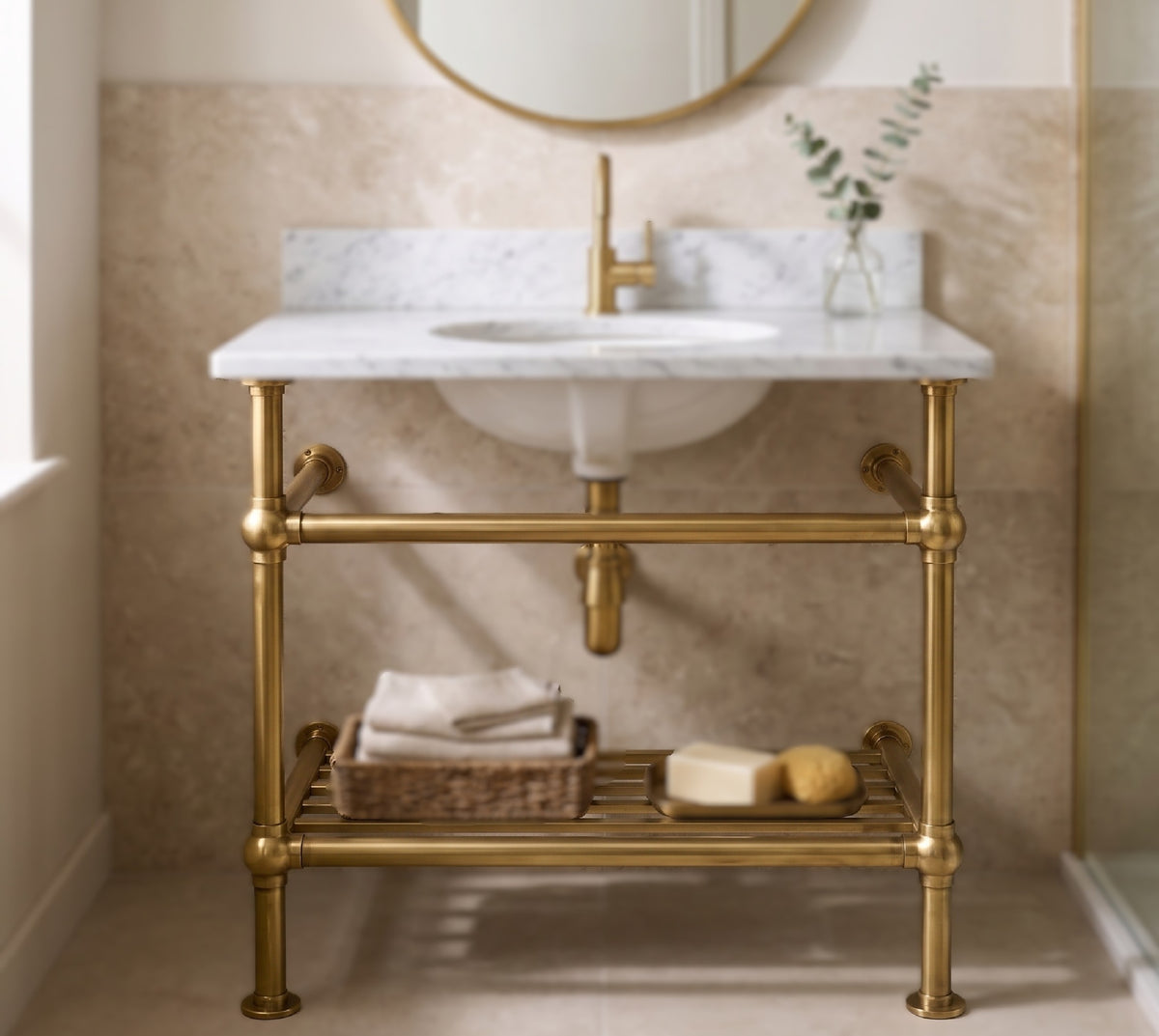Solid Brass Console Sink Legs, Freestanding Bathroom Sink Base, Wall Supported Vanity Frame