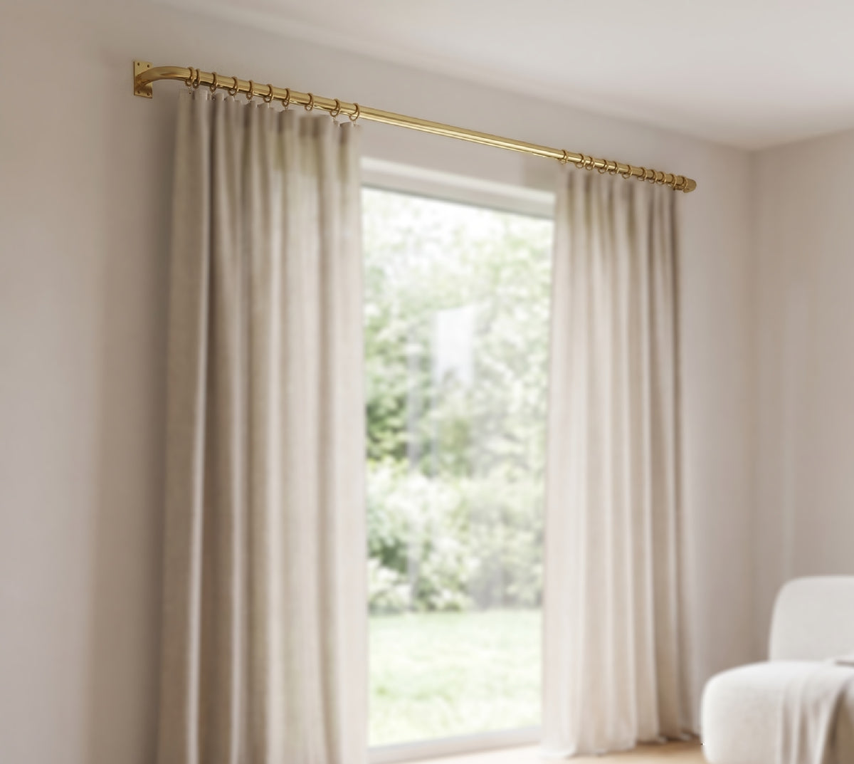 Solid Brass Curtain Rod with Rings, Wall Mounted Drapery Rod, Brass Curtain Hardware