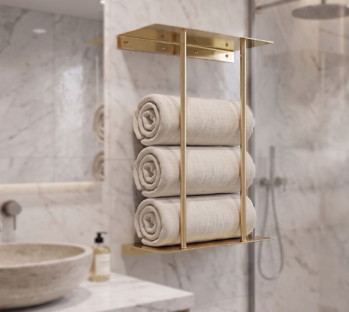 Solid Brass Wall Mounted Rail Holder, Double Rod Rail Support, Brass Rail Bracket