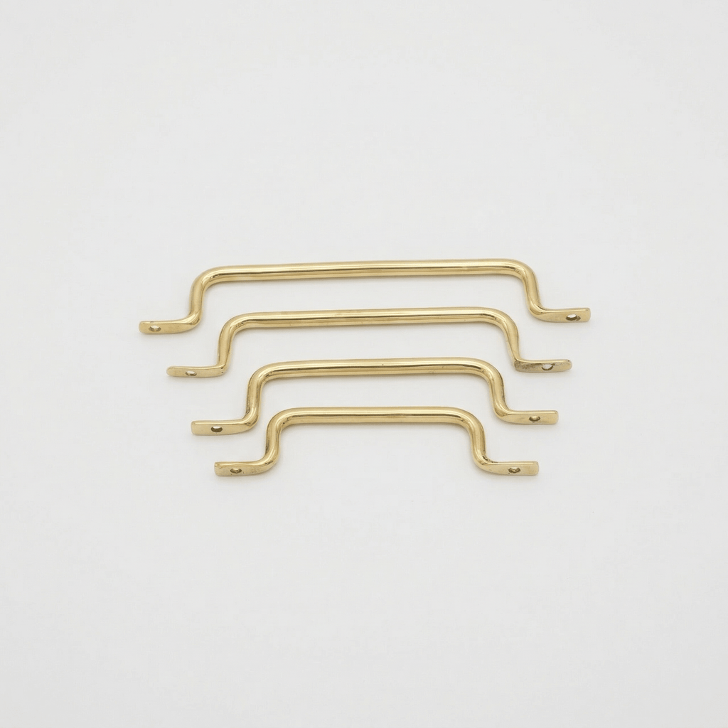 Curved Solid Brass Cabinet Handle, Modern Drawer Pull, Minimalist Brass Furniture Hardware